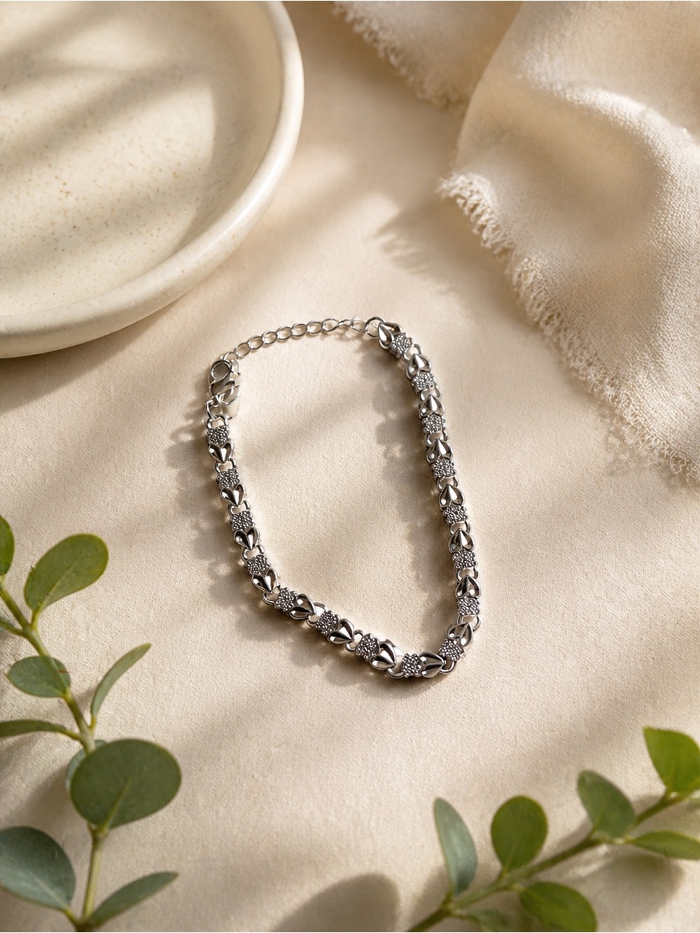 Sterling Silver Floral Link Bracelet - Silver 7 1/4